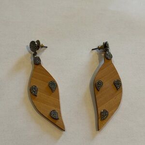 Elegant Wooden Leaf Earrings with black and Silver Accents